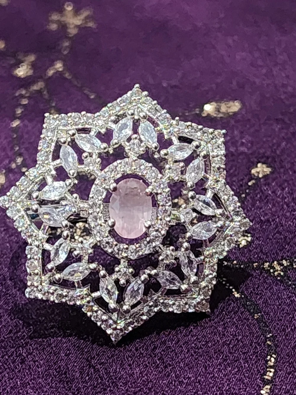 Gold-Plated Pink Center Filigree Cocktail Ring